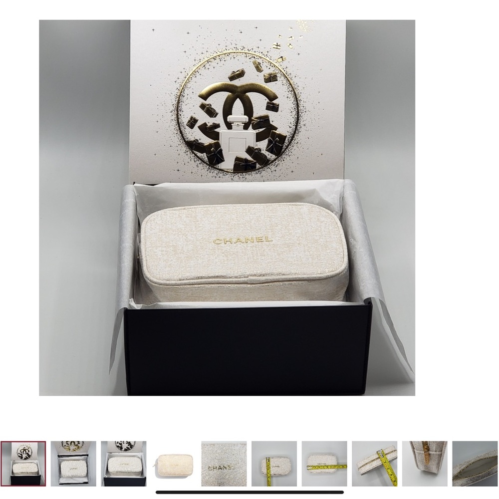 Authentic Chanel 2023 Cosmetic Pouch White Gold - Picture 2 of 3